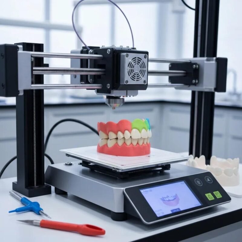 3D printer producing child-sized dental devices in a clinical lab