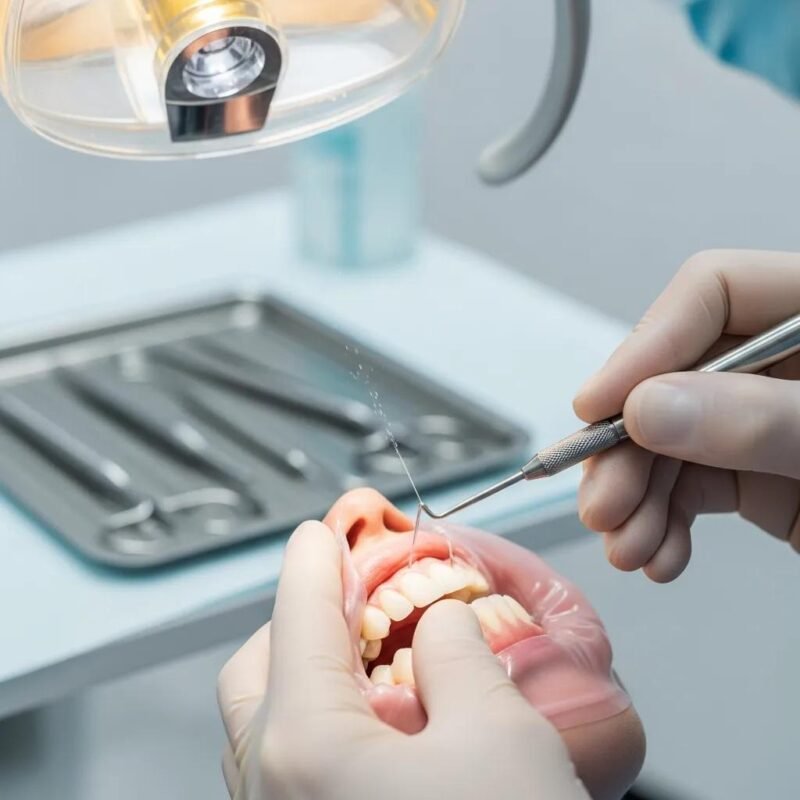 Dental clinician using a fine‑tip scaler — demonstrating tip design and clinical technique