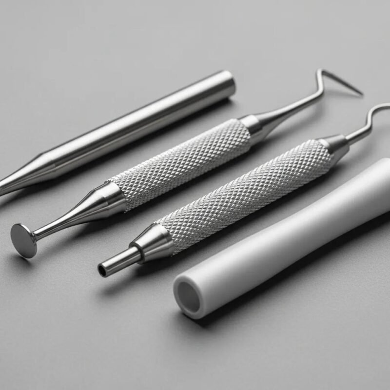 Different types of dental instrument handles showcasing ergonomic designs and textures for professional comfort
