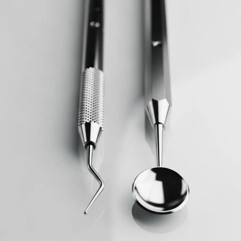 A dental scaler and a curette shown side by side to illustrate differences in tip shape and intended use